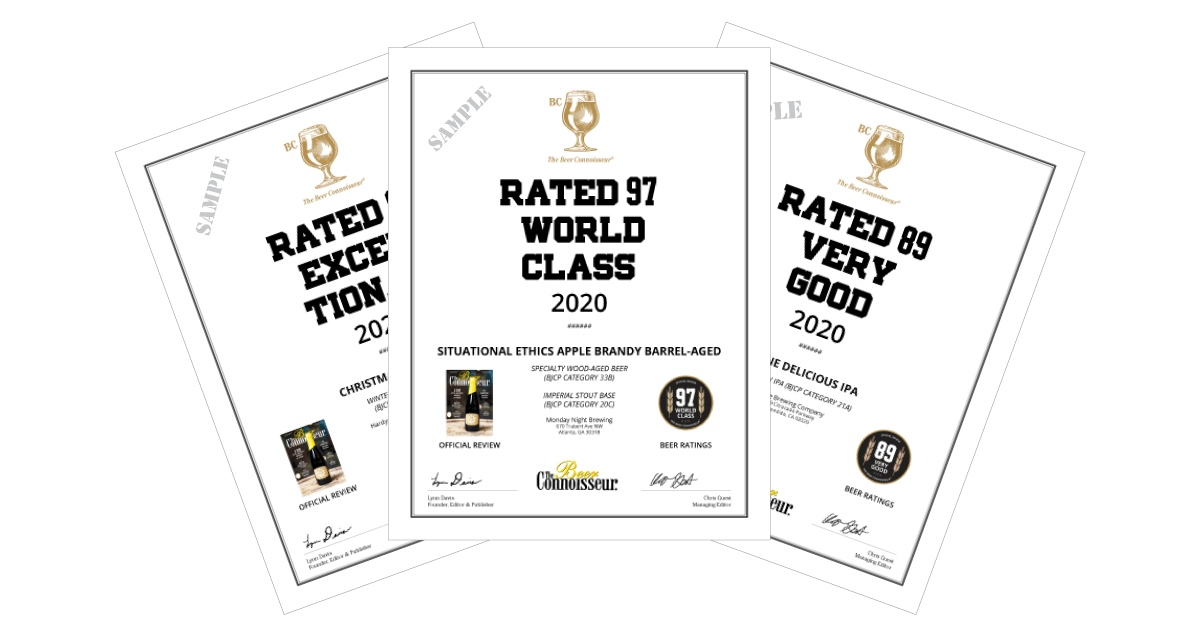 The Beer Connoisseur's Ratings & Awards Certificates
