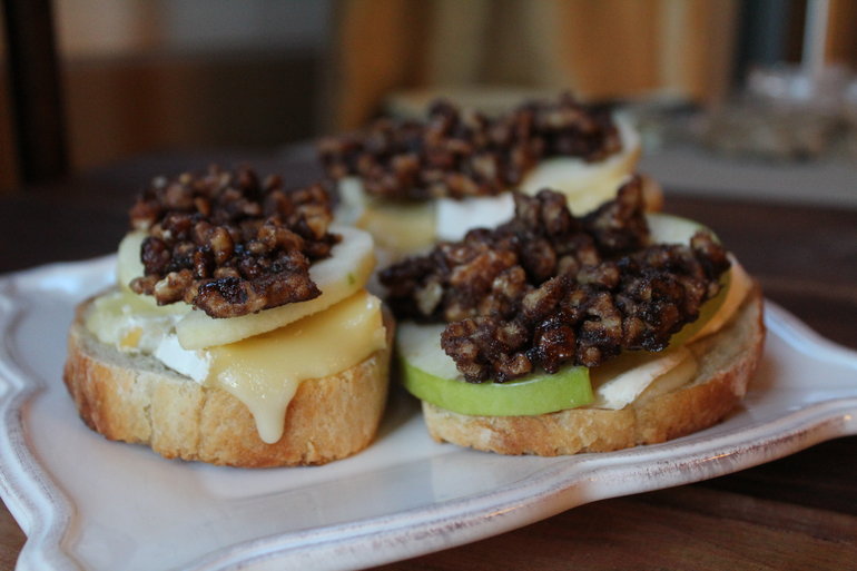 Grilled Brie Sandwiches with Apples and Caramel Walnuts
