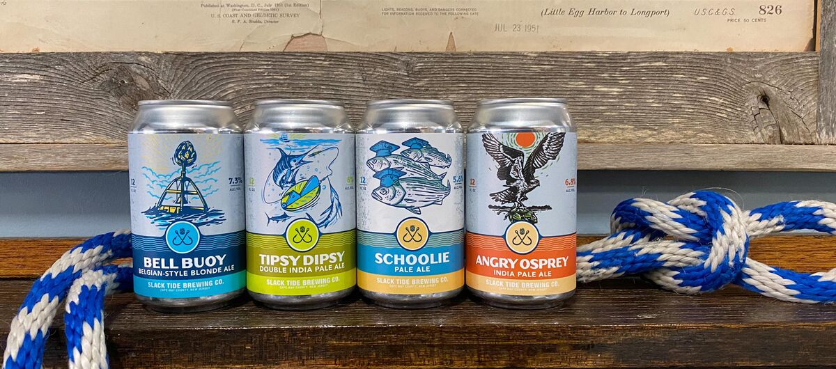 Beer selection in cans for Slack Tide Brewing Co.