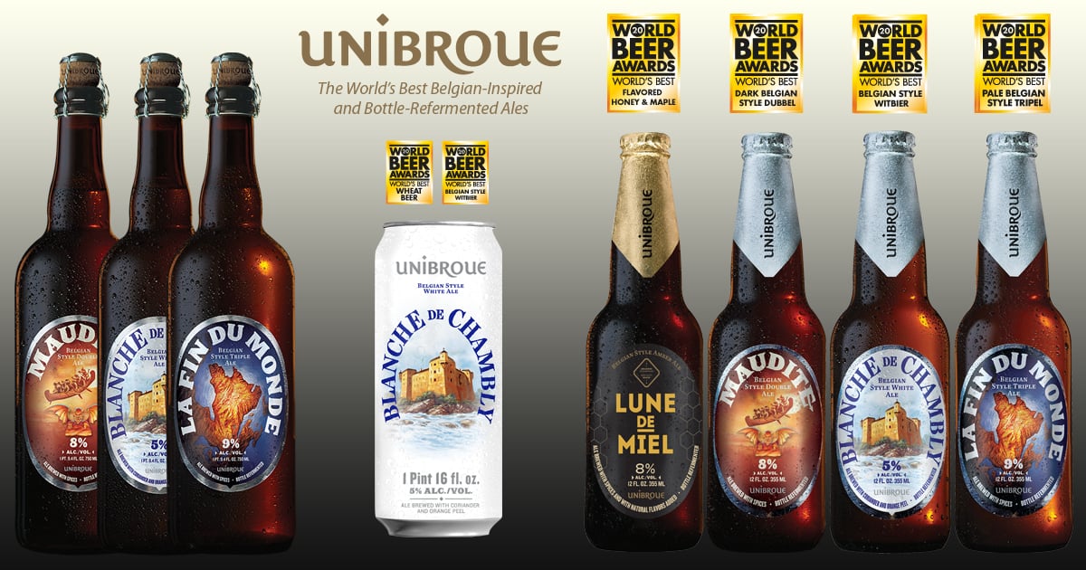 Unibroue took home an astounding 18 medals at the World Beer Awards, including five “World’s Best Beer” awards for Blanche de Chambly, Maudite, Lune de Miel and La Fin du Monde.