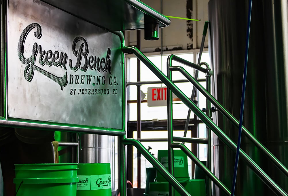 green bench brewing co. signage in brewhouse