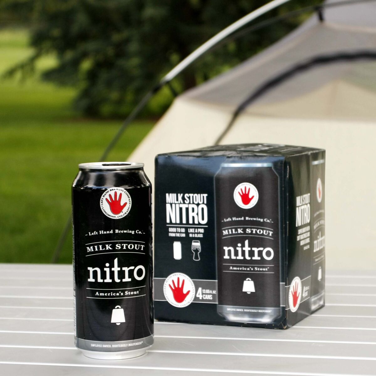 left hand milk stout nitro cans outdoors