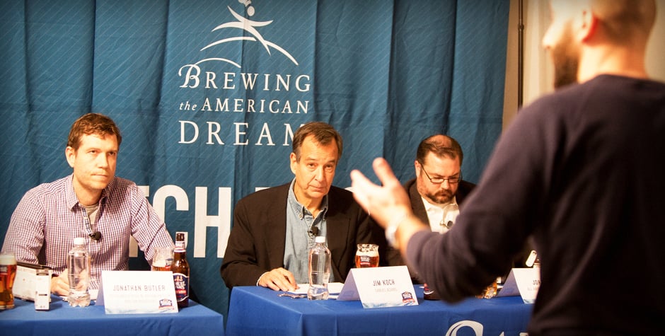 jim koch listens to a potential brewing the american dream member during his pitch